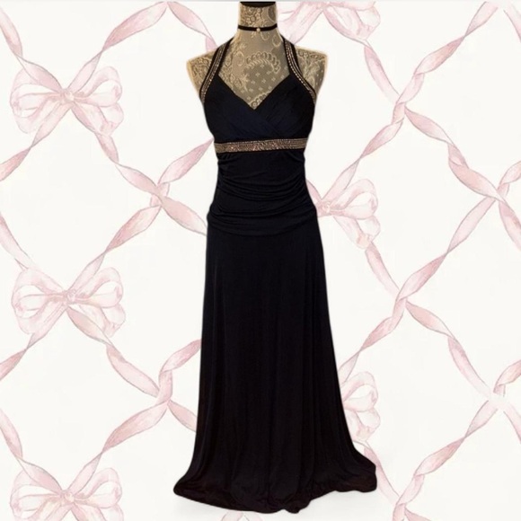 Trixxi Dresses & Skirts - Trixxi Black Halter Dress with Gold Detailing